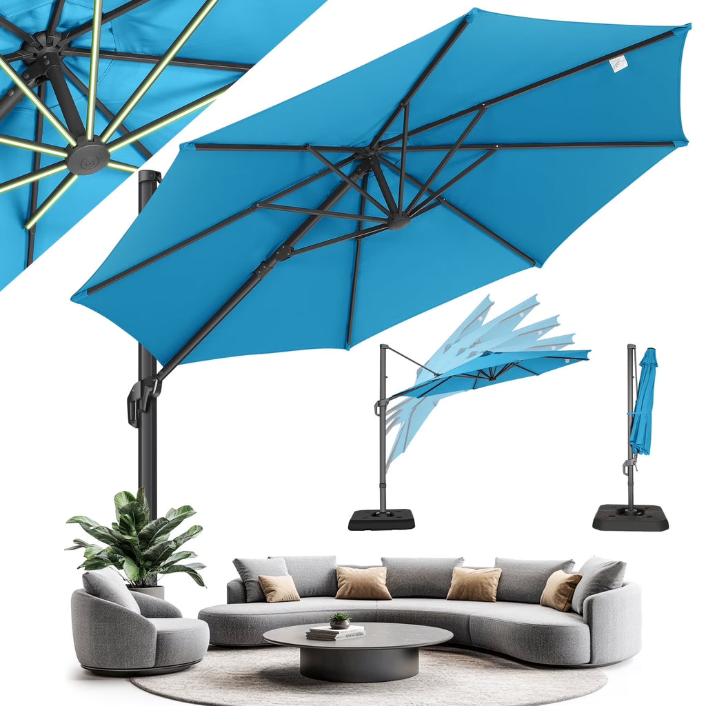 HOTEEL 10 Ft Patio Umbrella Outdoor Cantilever Square Umbrella Aluminum Offset Umbrella with Base, 360° Rotation，Gray