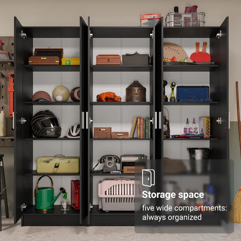 Madesa Garage Set 3 Pantry Storage Cabinet with 15 Utility Shelves 71"L Wooden Organization Unit for Garage - White