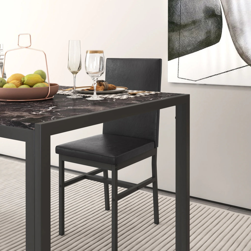 5 Piece Dining Set, Modern Dining Table and Chairs Set for 4, Counter Height Bar Table Set, Modern Pub Table with 4 Velvet Fabric Cushioned Stools, Faux Marble Dining Table & Stools Set, D9297