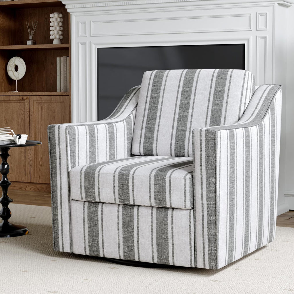 Swivel Accent Chair for Living Room, Modern Upholstered Barrel Arm Chair with Plump Back Pillow, Comfy Club Sofa Reading Chair for Adults (Chenille Navy, Set of 1)