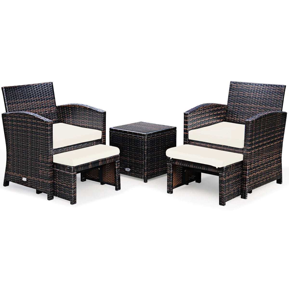 Costway 5PCS Patio Rattan Wicker Furniture Set Sofa Ottoman W/ Cushions White