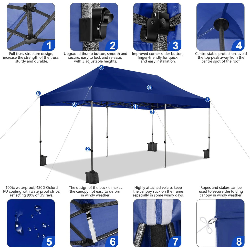 COBIZI 10x15ft Pop up Canopy, Heavy Duty Party Canopy Waterproof Commercial for Outdoor,Black