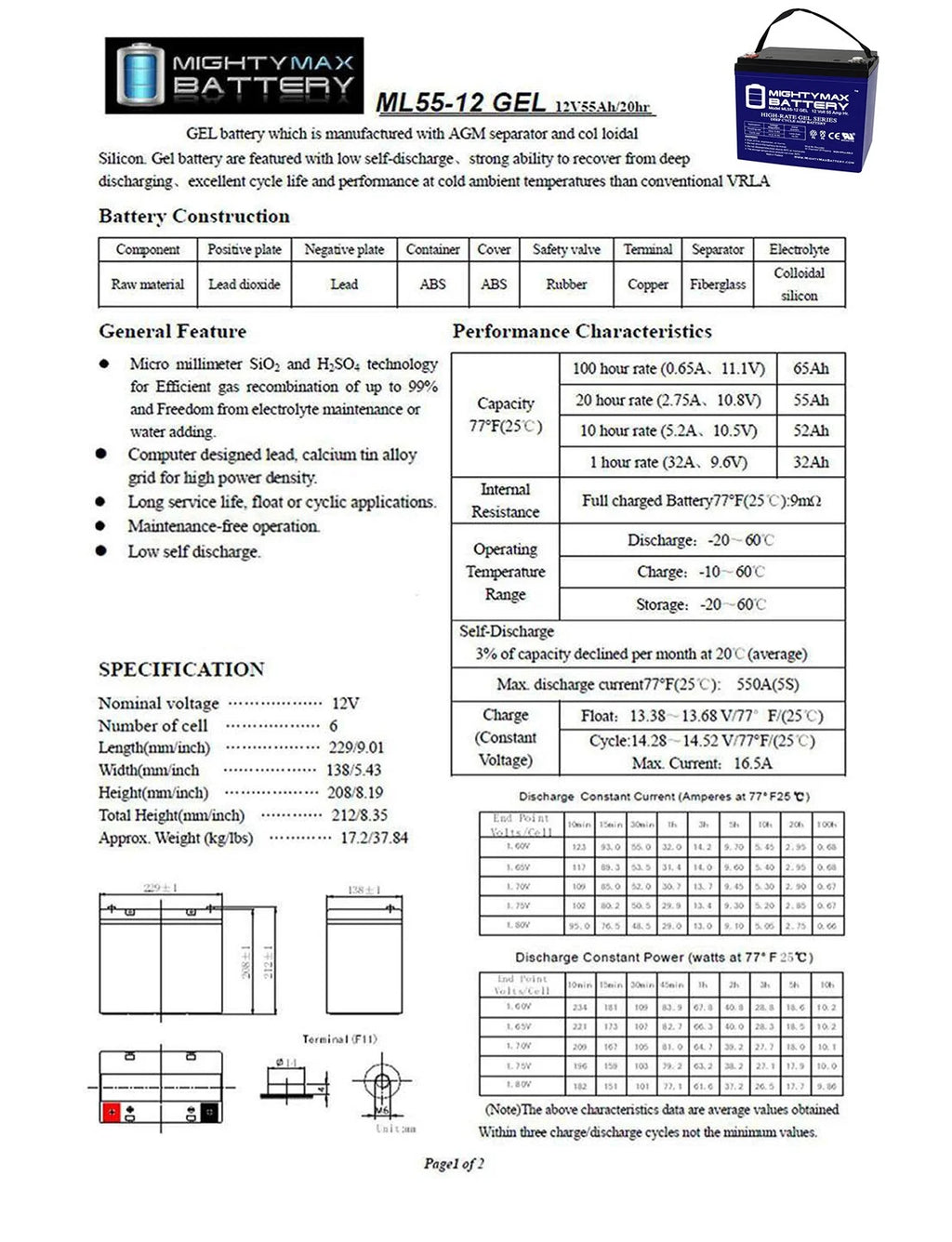 12V 55AH GEL Scooter Wheelchair Mobility Deep Cycle Battery