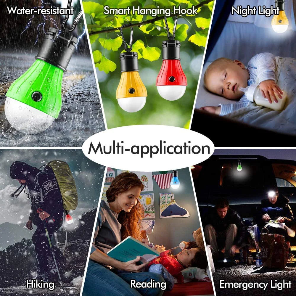 4 Packs LED Camping Light Bulbs Tent Lamp with Clip Hook, Portable Hanging Lantern Battery Powered Emergency Light, Mini Camper Light