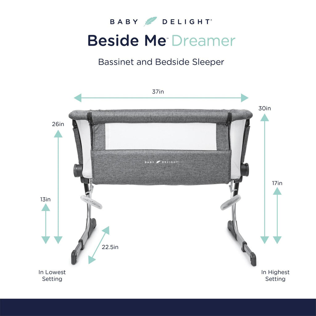 Baby Delight Beside Me Dreamer Bassinet &amp; Bedside Sleeper. Charcoal Tweed. Ages 0-5 Months (Unisex)