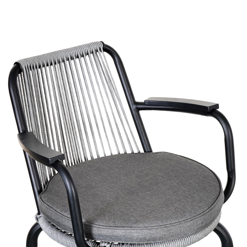 Lyric Modern 29" Outdoor Patio Bar Stools, Bar Chairs with Wood Grain Finish Frame with Hand-Woven PE Rattan Rope, Removable Cushions, Teak+Beige, Set of 2