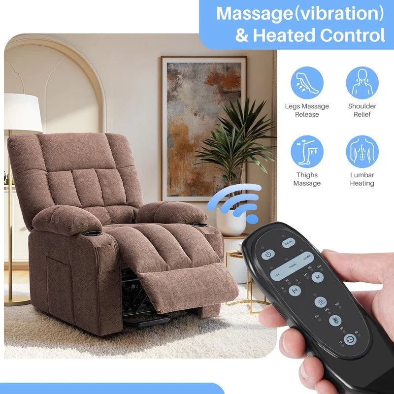 Simenmax Recliner Chair with Massage and Heating, Home Theater Seating with Lumbar Support, Adjustable Electric Power Lift Chairs, Gray