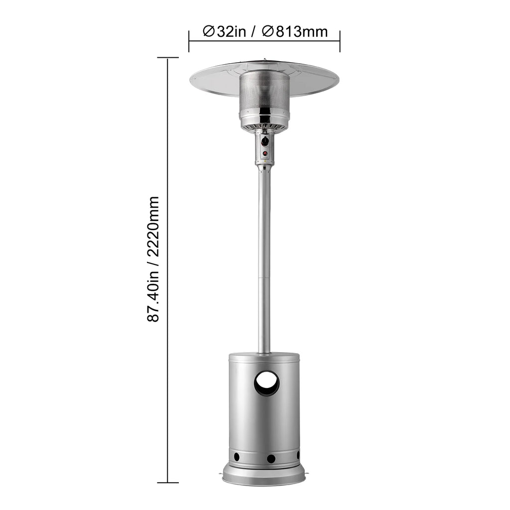 KFFKFF Outdoor Patio Heater, 50000BTU Propane Powered, Elegant Hammered Finish with Circular Table Feature, Durable Metal Burner & Portable Wheels, Ideal for Garden, Patio, Party, Backyard