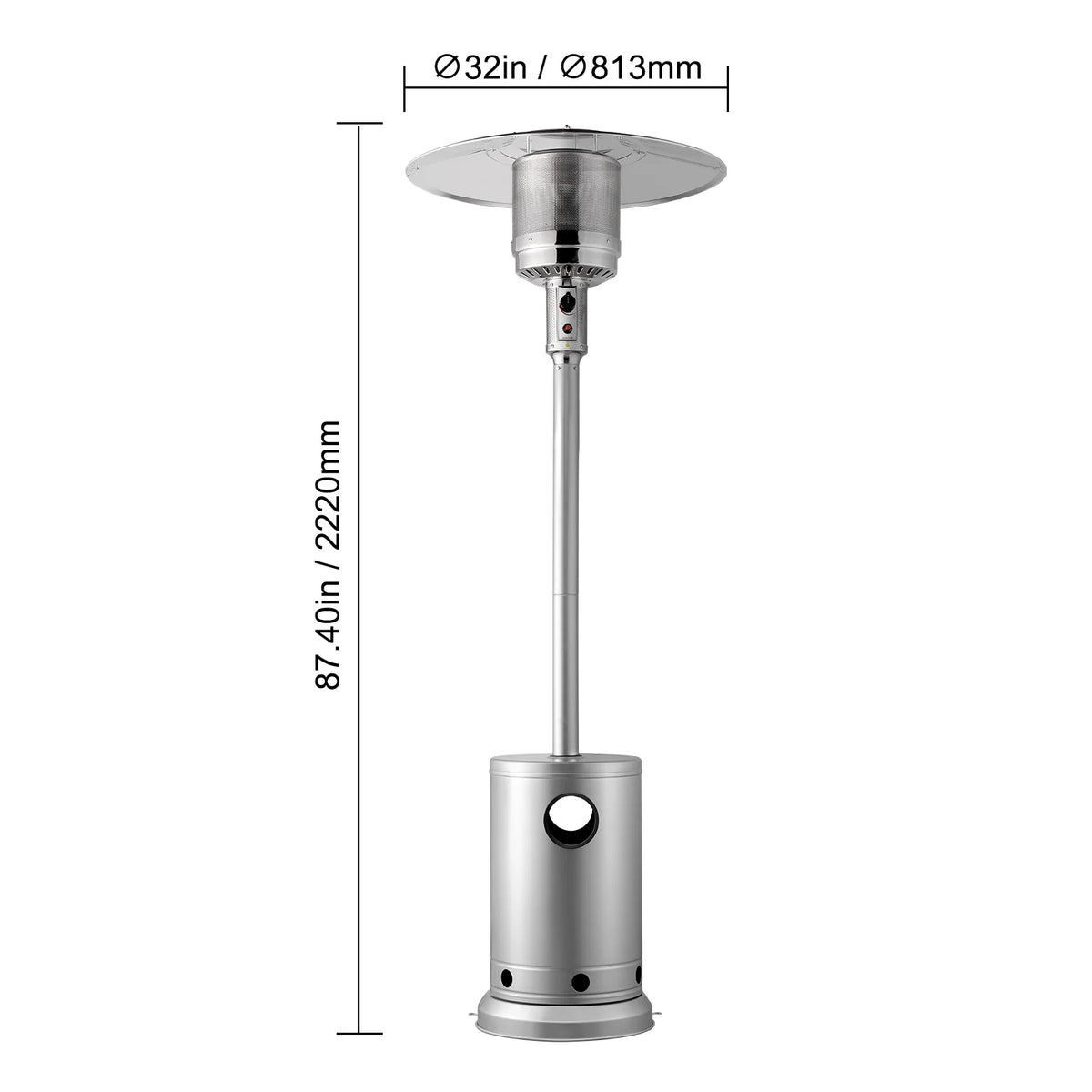 KFFKFF Outdoor Patio Heater, 50000BTU Propane Powered, Elegant Hammered Finish with Circular Table Feature, Durable Metal Burner & Portable Wheels, Ideal for Garden, Patio, Party, Backyard