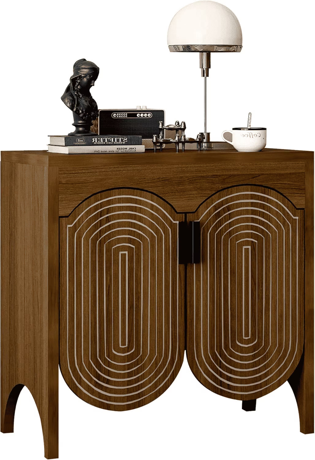 LEFHDA 2PCS Buffet Cabinet, Sideboard Cabinet with Storage, Accent Storage Cabinet with Carved Arc Door Design for Kitchen Dining Room, 2 Doors Buffet Cabinet with Adjustable Shelves