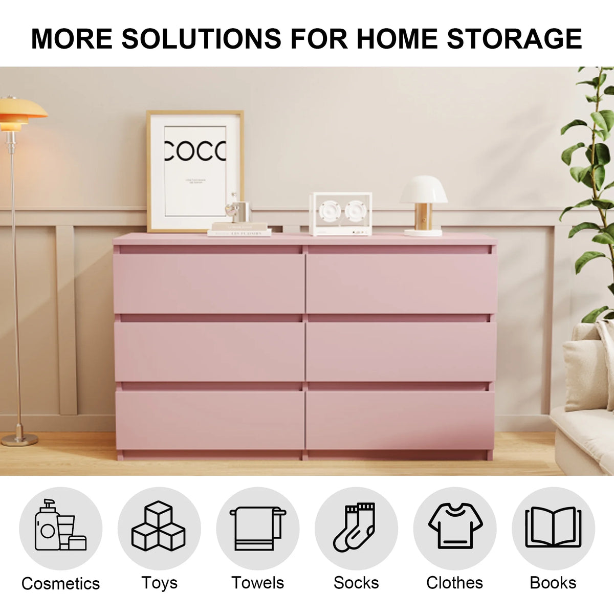 Aukfa Modern 6-Drawer Dresser Chest of Drawers Storage Cabinet for Bedroom Living Room, Green