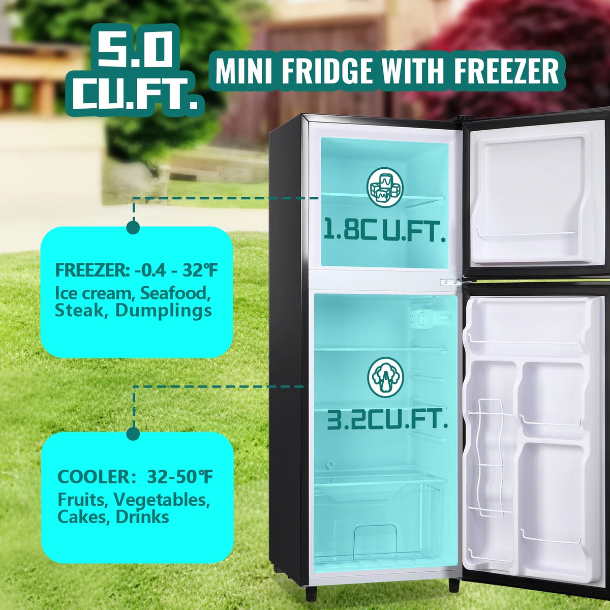 JIEJIA 5.0 Cu.Ft Apartment Size Refrigerators with Separate Freezer, 2 Door Refrigerator, Small Fridge with Freezer, Gray