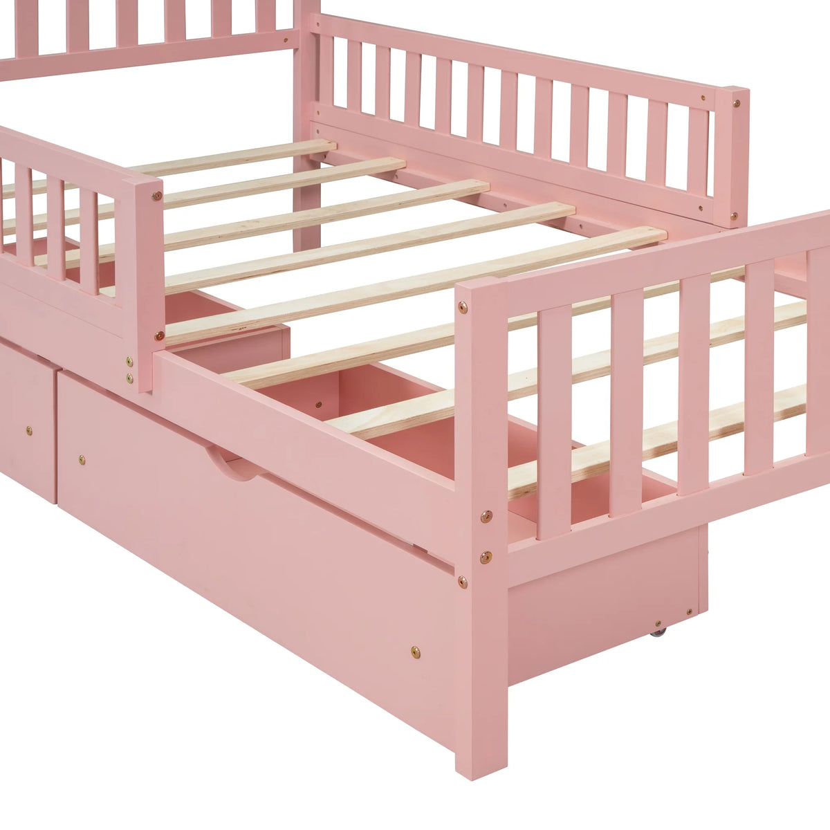 Bellemave Twin Bed with Storage Drawers and Fence Rails, Wood Platform Beds Frame with Headboard, Twin Size Storage Bed for Kids Boys Girls Teens White)