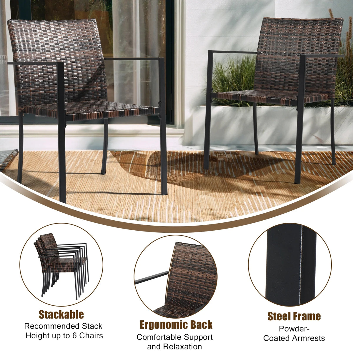UBesGoo Set of 2 Wicker Chairs, Rattan Furniture Dining Chairs for Kitchen, Living Room, Wicker Conversation Bistro Chairs for Outdoor and Indoor, Brown