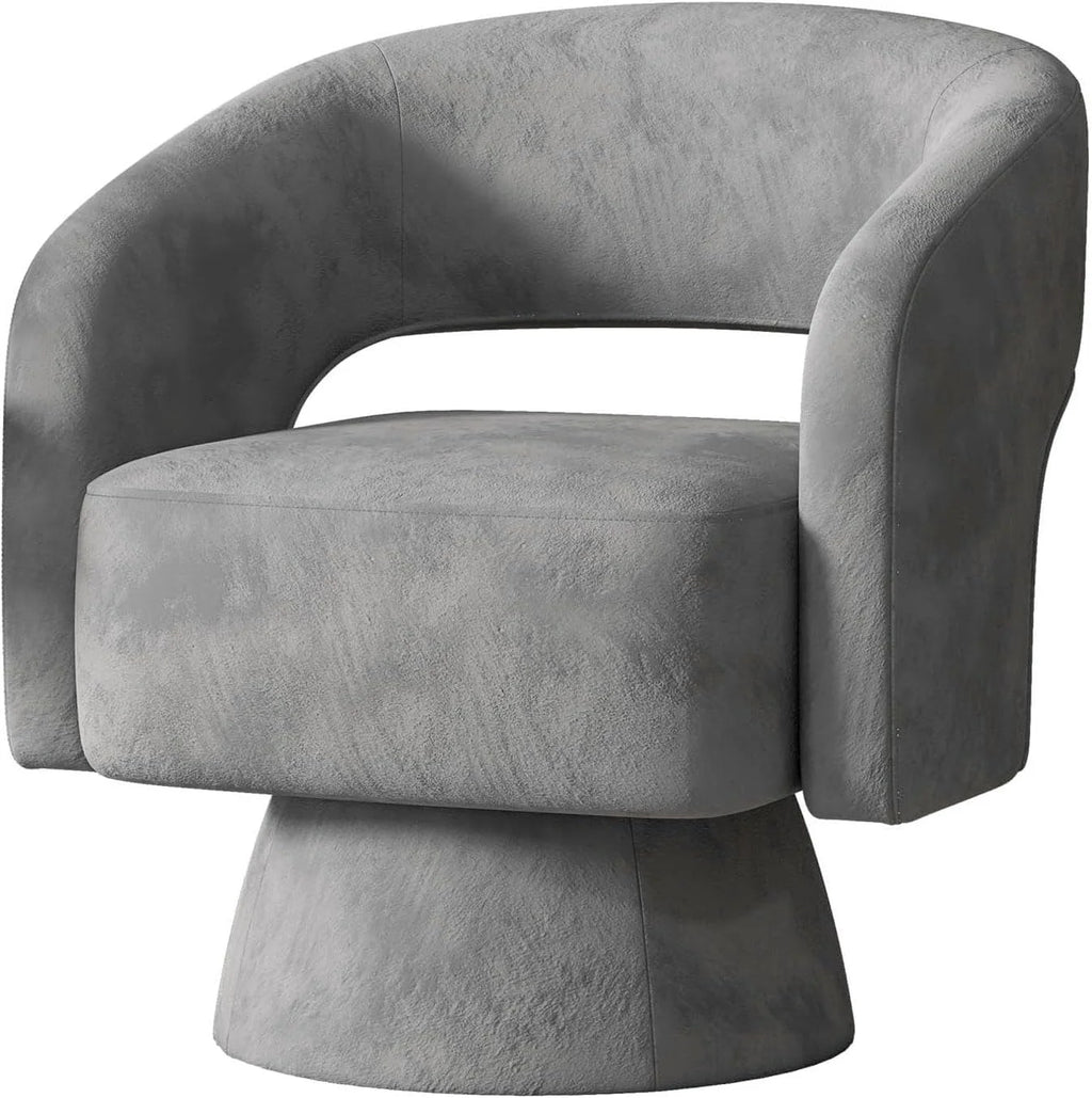 Bonzy Home 360° Swivel Barrel Chair, Velvet Accent Armchair for Living Room, Bedroom & Office, Gray