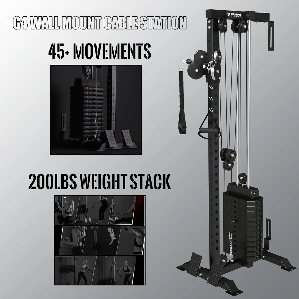 Mikolo Cable Crossover Machine Home Gym, Wall Mount Cable Station with 200LBS Weight Stack,Lat Pull Down Machine with 27 Positions Dual Pulley System