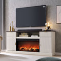 SinCiDo Fluted Fireplace TV Stand for 80 inch, Entertainment Center with 36" Electric Fireplace, 2 Drawers and Adjustable Shelves, Wood TV Stand for Living Room