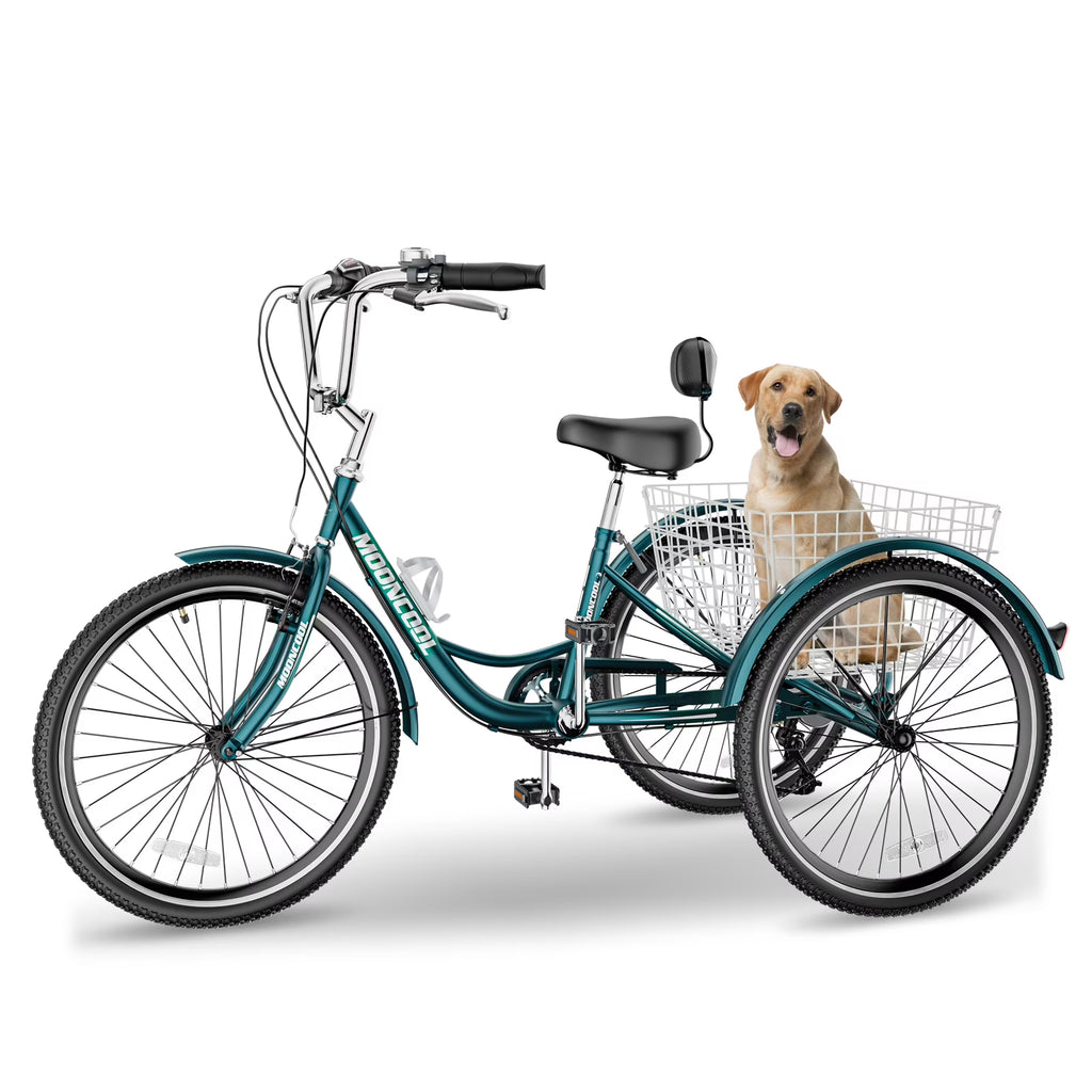 FICISOG 7 Speed Adult Tricycle for Women, 20/24/26 Inch Adult Trike with Basket, 3 Wheel Bikes for Adults Seniors, Cruise Trike for Shopping Picnic