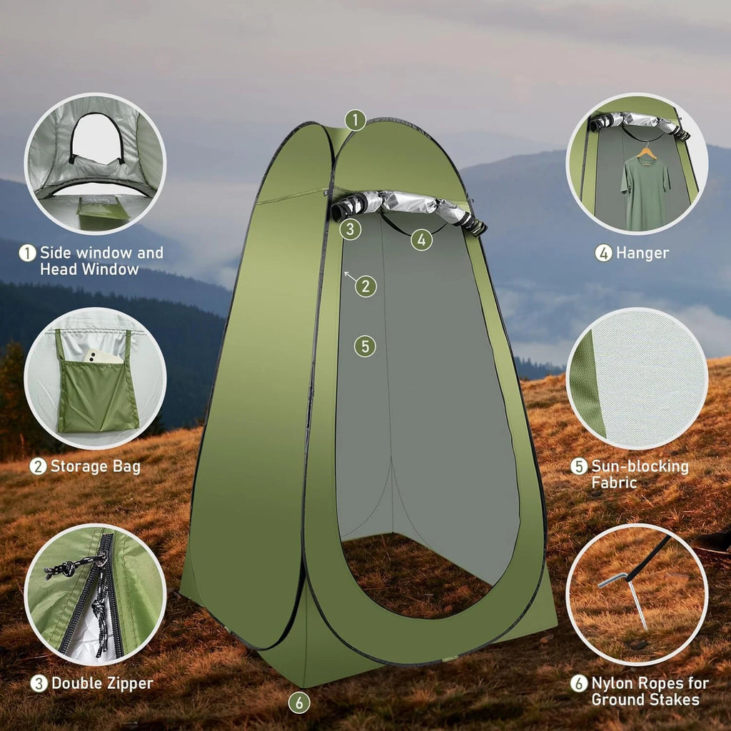 Portable Camping Toilet Kit for Adults, X Large Pop-Up Privacy Tent with Folding Toilet and Outdoor Shower Facilities