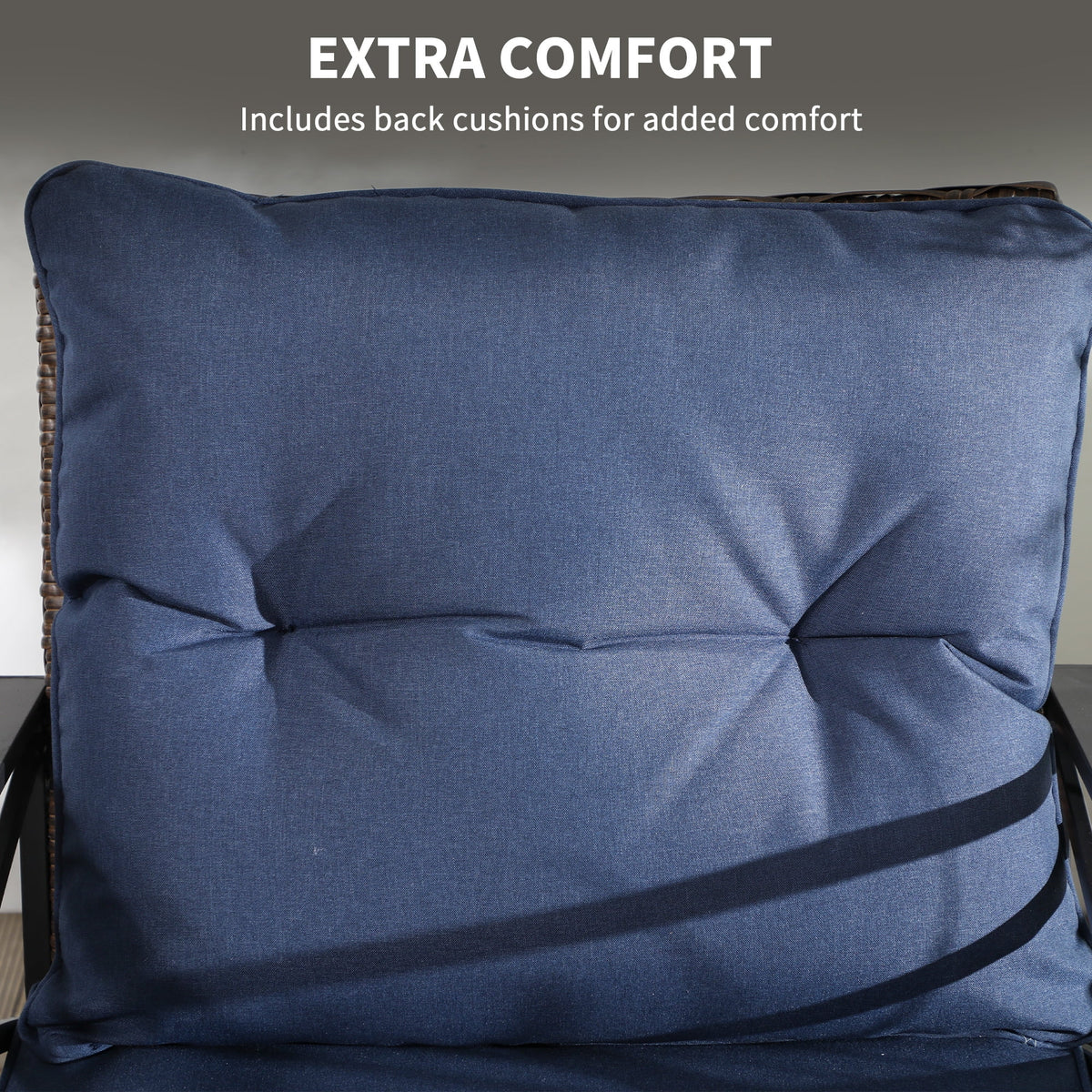 Outsunny 3pc Rocking Chair Set w/ Cushions, Wicker Bistro Set, Blue