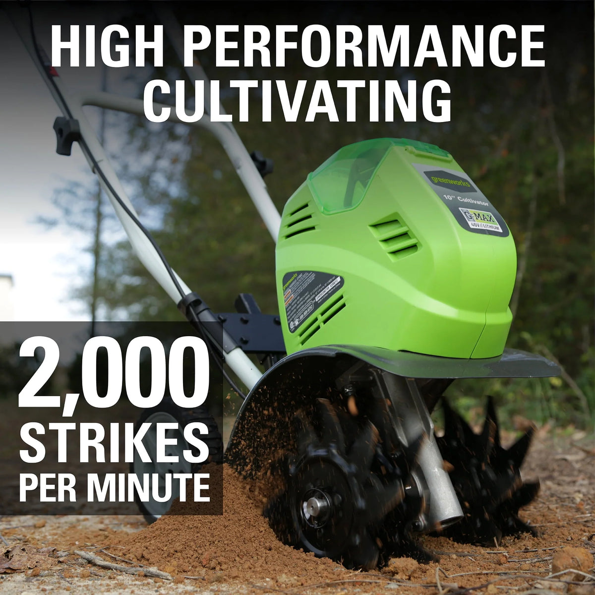 Greenworks 40V 10-inch Cordless Cultivator/Tiller with 40 Ah Battery and Charger, 27062