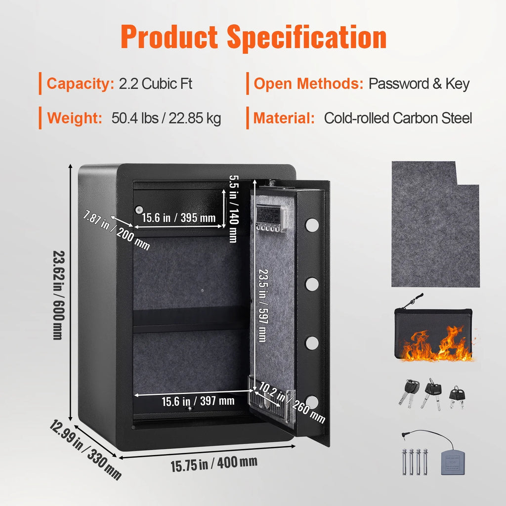 BENTISM Security Safe Box 2.2 Cubic Feet Fingerprint Digital Keypad Lock Box Safe Fingerprint Safe Box with Inner LED Light Fire Resistant Home Safe Steel for Cash Gold 15.75x13x23.6 inch
