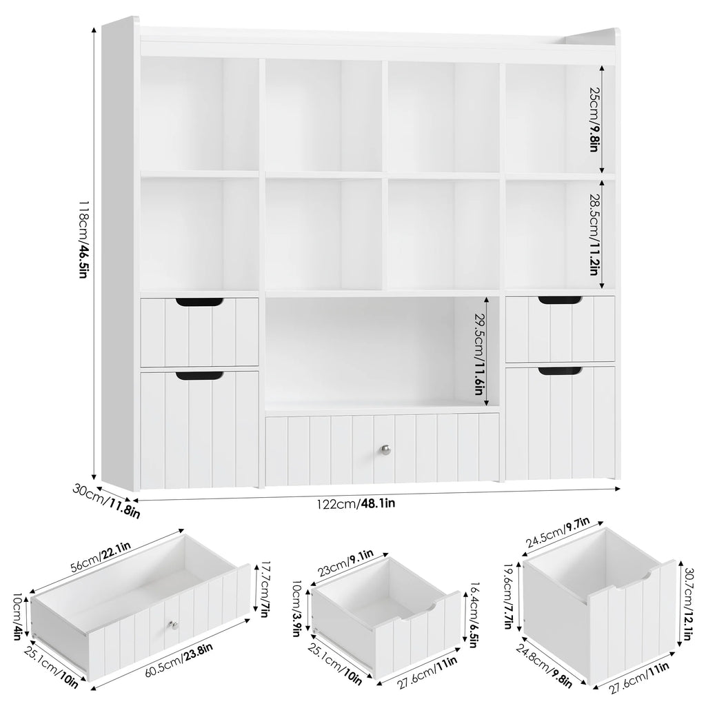 Homfa Kids Toy Storage Organizer with Cubby, Kids Toy Storage Chest with Removable Drawers, Kids Bookcase for Playroom Bedroom Living Room, Gray