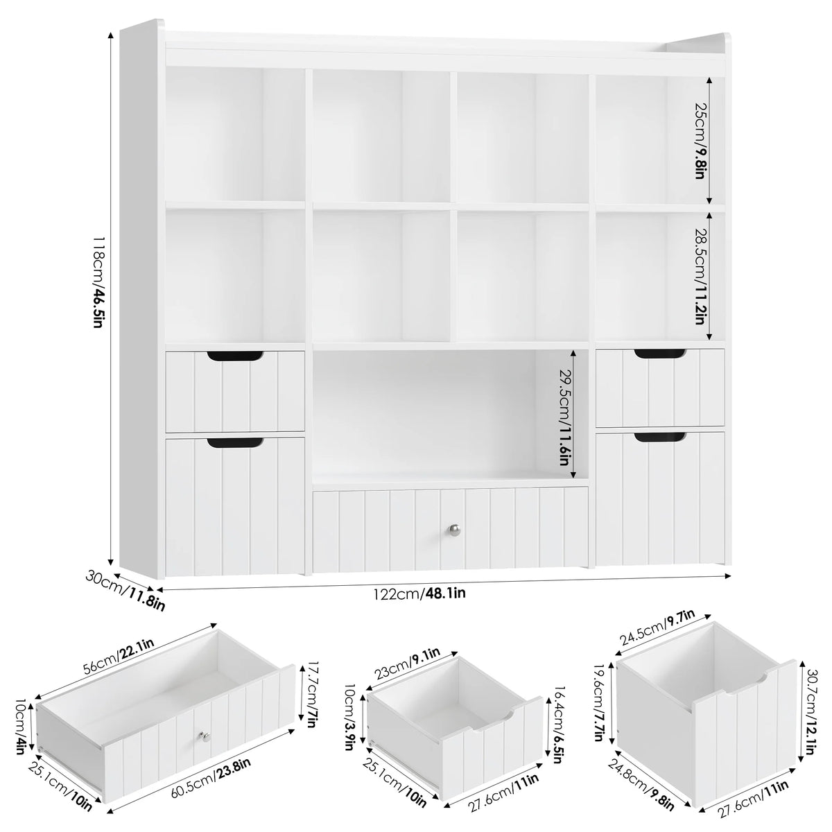 Homfa Kids Toy Storage Organizer with Cubby, Kids Toy Storage Chest with Removable Drawers, Kids Bookcase for Playroom Bedroom Living Room, Gray