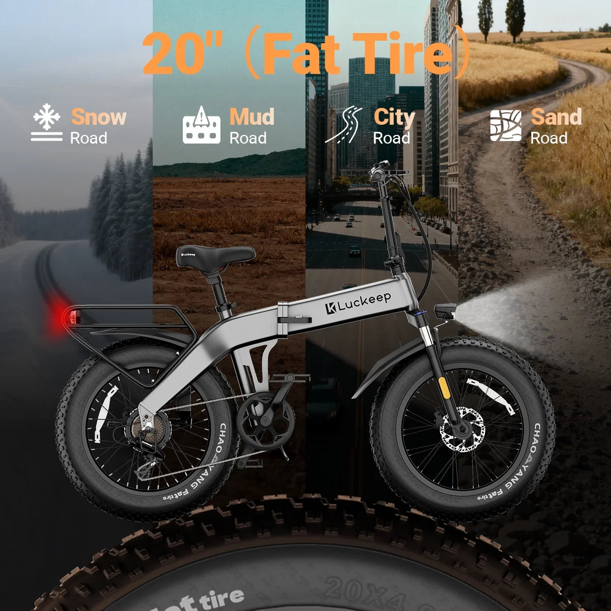 Luckeep X1 Lite Foldable Electric Bike for Adults 1500W Peak Motor,720WH Removable Battery,28MPH 60 Miles Long Range,20"*4" Fat Tire All-Terrain E-bike with Front Suspension,Mountain Electric Bicycle