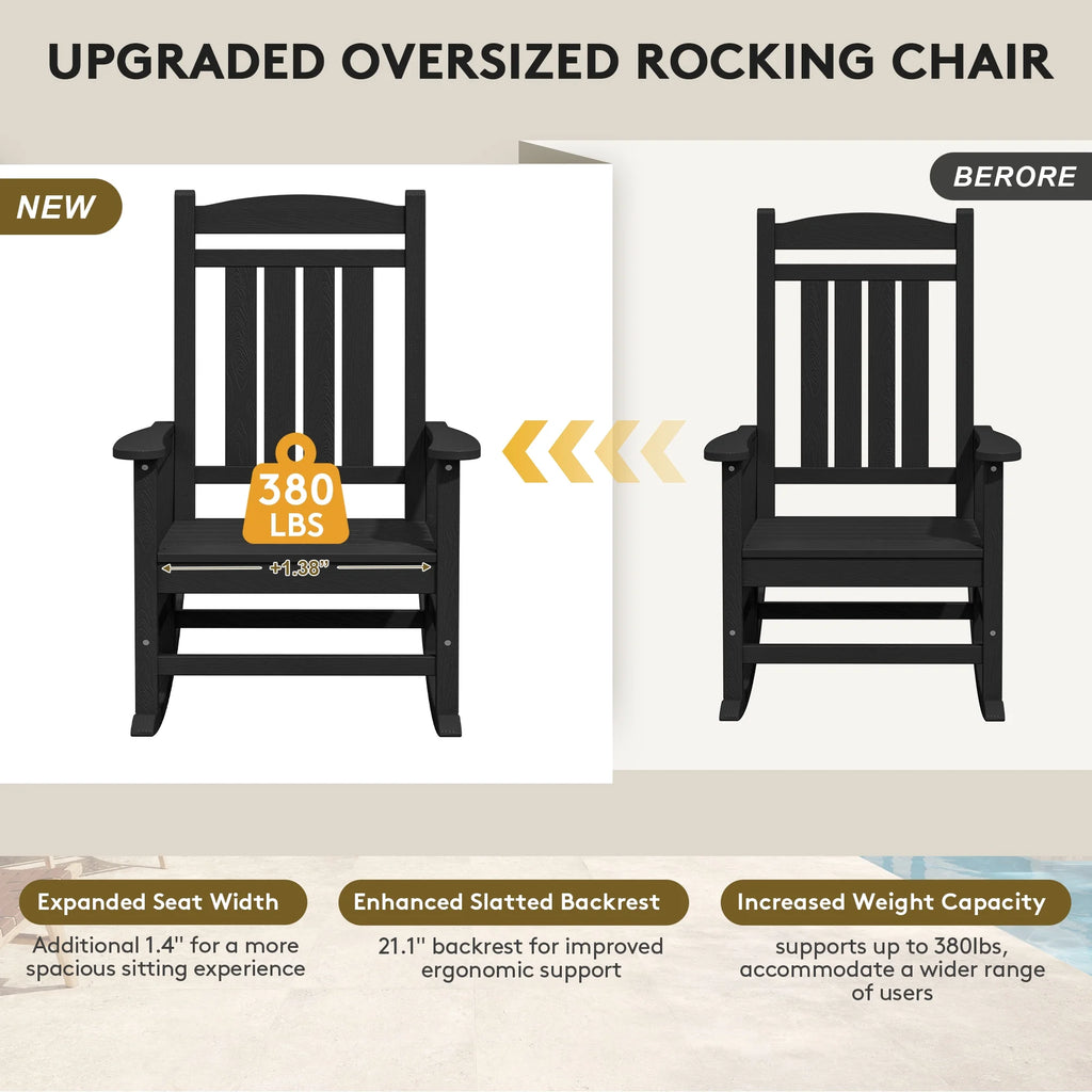 KINGYES Outdoor Rocking Chair Set of 2, HDPE Patio Rocking Chair, Heavy Duty Front Porch Rocker, Navy