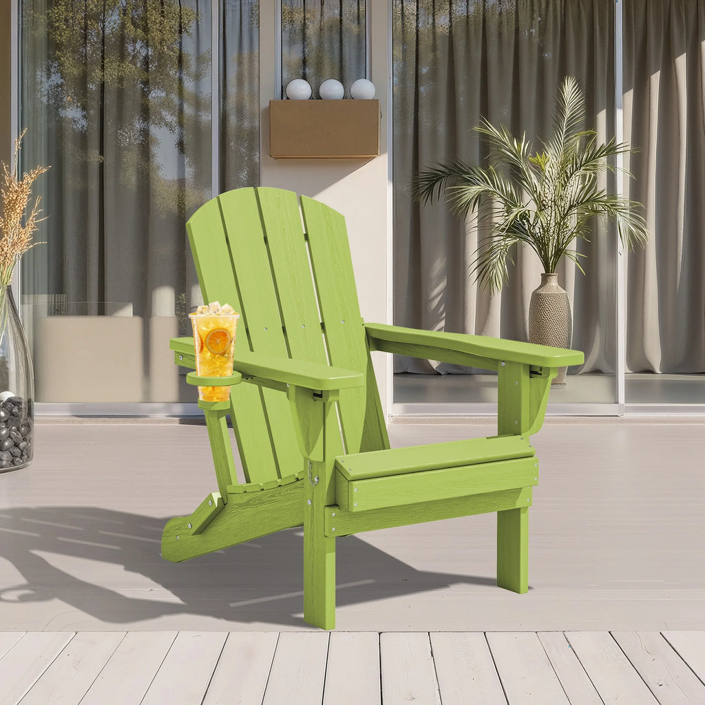SERWALL Outdoor Adjustable Folding HDPE Adirondack Chairs Set of 2 with Cup Holder, Gray
