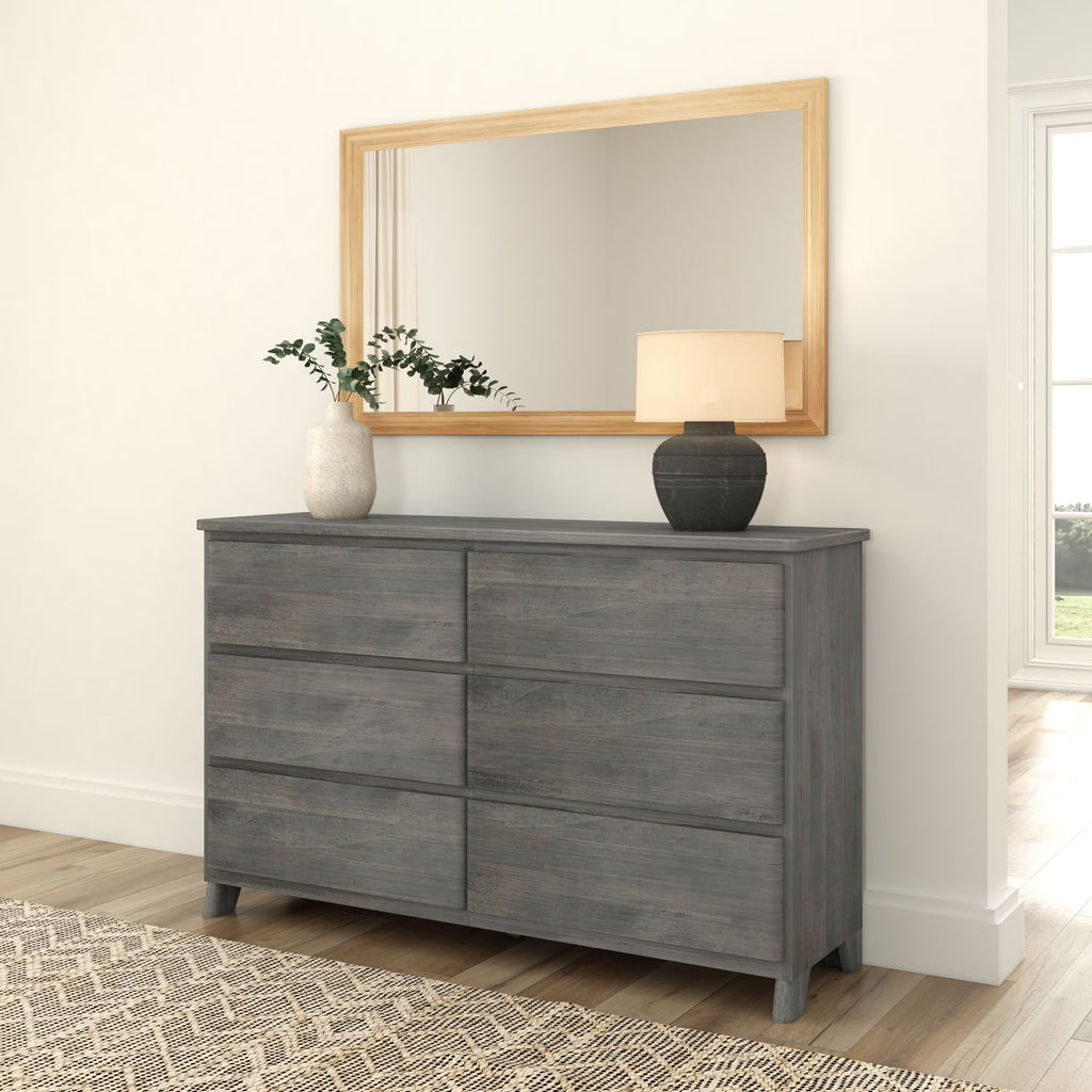 Plank+Beam Solid Wood Farmhouse 6 Drawer Dresser, Barnwood Brown