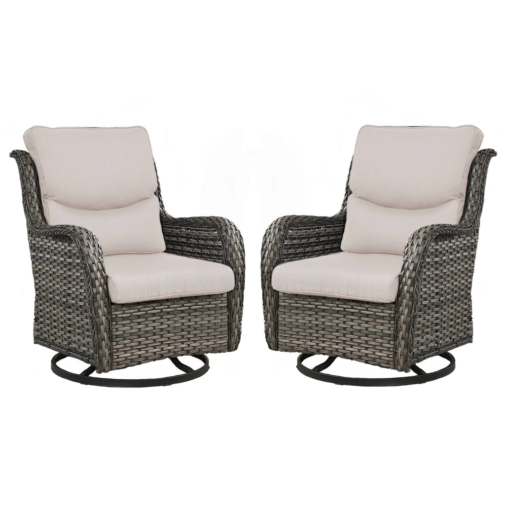Gymojoy Outdoor Rocking Chairs Set of 2, All Weather PE Wicker Swivel Patio Glider Chairs, Garden Outdoor Furniture Set for Backyard Deck,Blue