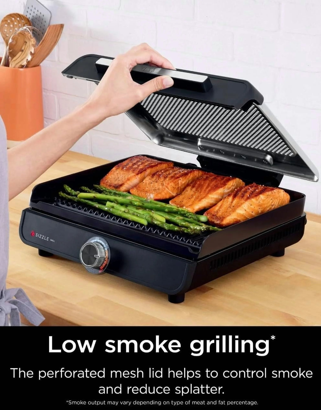 Ninja Sizzle Indoor Grill, 500F High Heat Kitchen Grill with Nonstick 14 Inch Plate, Low-Smoke Technology, Edge-to-Edge Heating, Family-Sized Capacity, Countertop Cooking Tool (GR100)