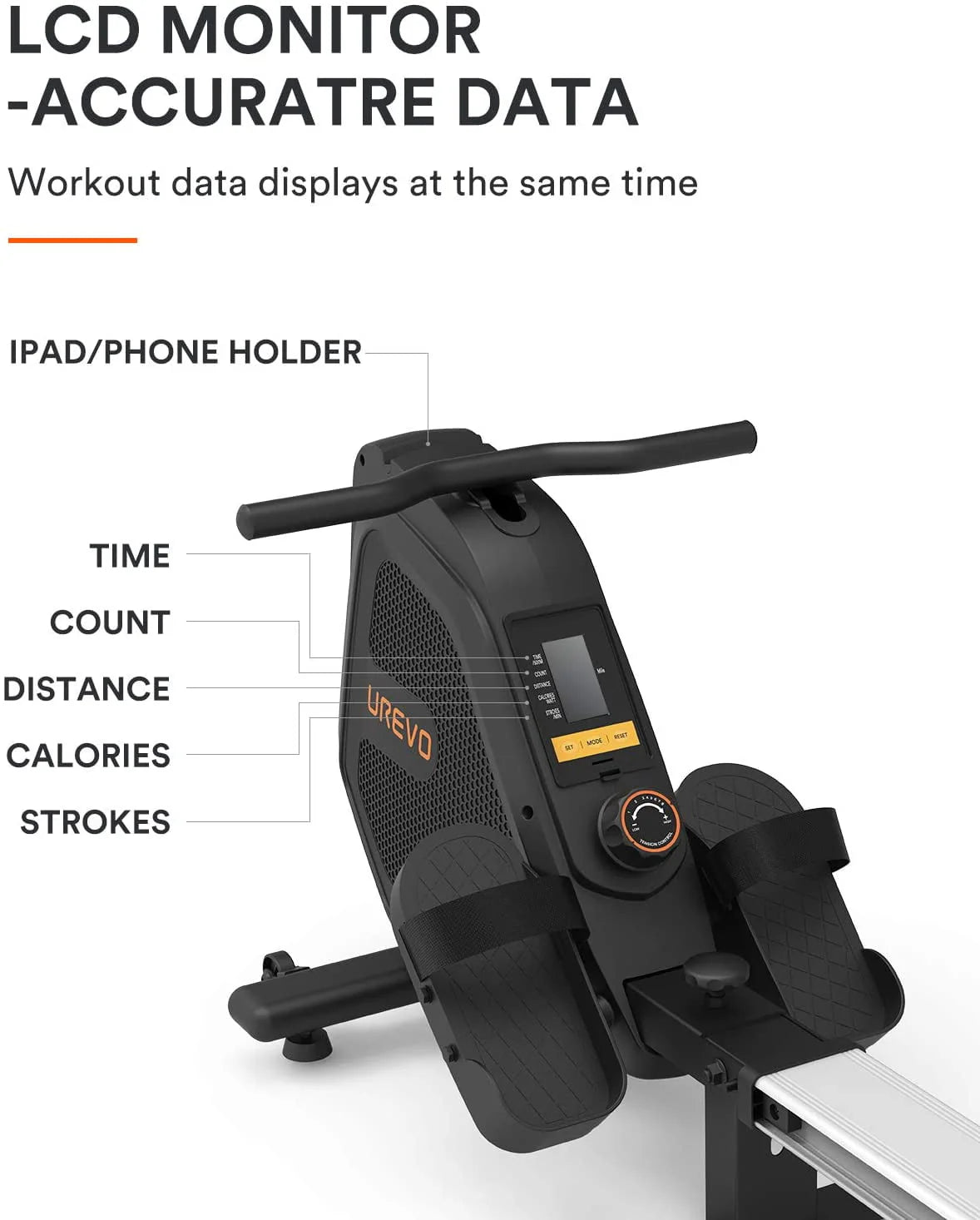 UREVO Foldable Rowing Machine, Folding Exercise Rower with Aluminum Rail, LCD Monitor, 8 Level Adjustable Resistance, 265 lb Weight Capacity