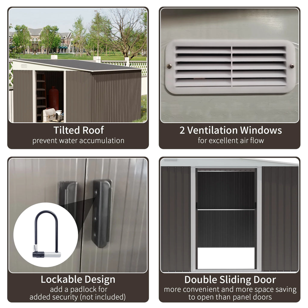 Outsunny Metal Outdoor Storage Shed with Lockable Doors, 3.3' x 3.4', Brown