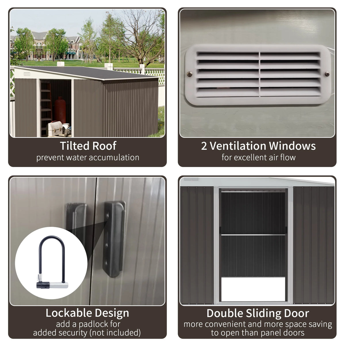 Outsunny Metal Outdoor Storage Shed with Lockable Doors, 3.3' x 3.4', Brown