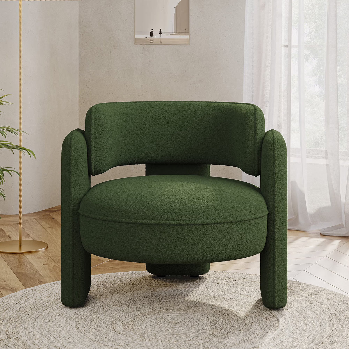 BELLEZE Sherpa Boucle Chair, Modern Barrel Accent Chair Comfy Round Upholstered Armchair Accent Side Chair for Living Room, Bedrooms, Corner - Quinton White
