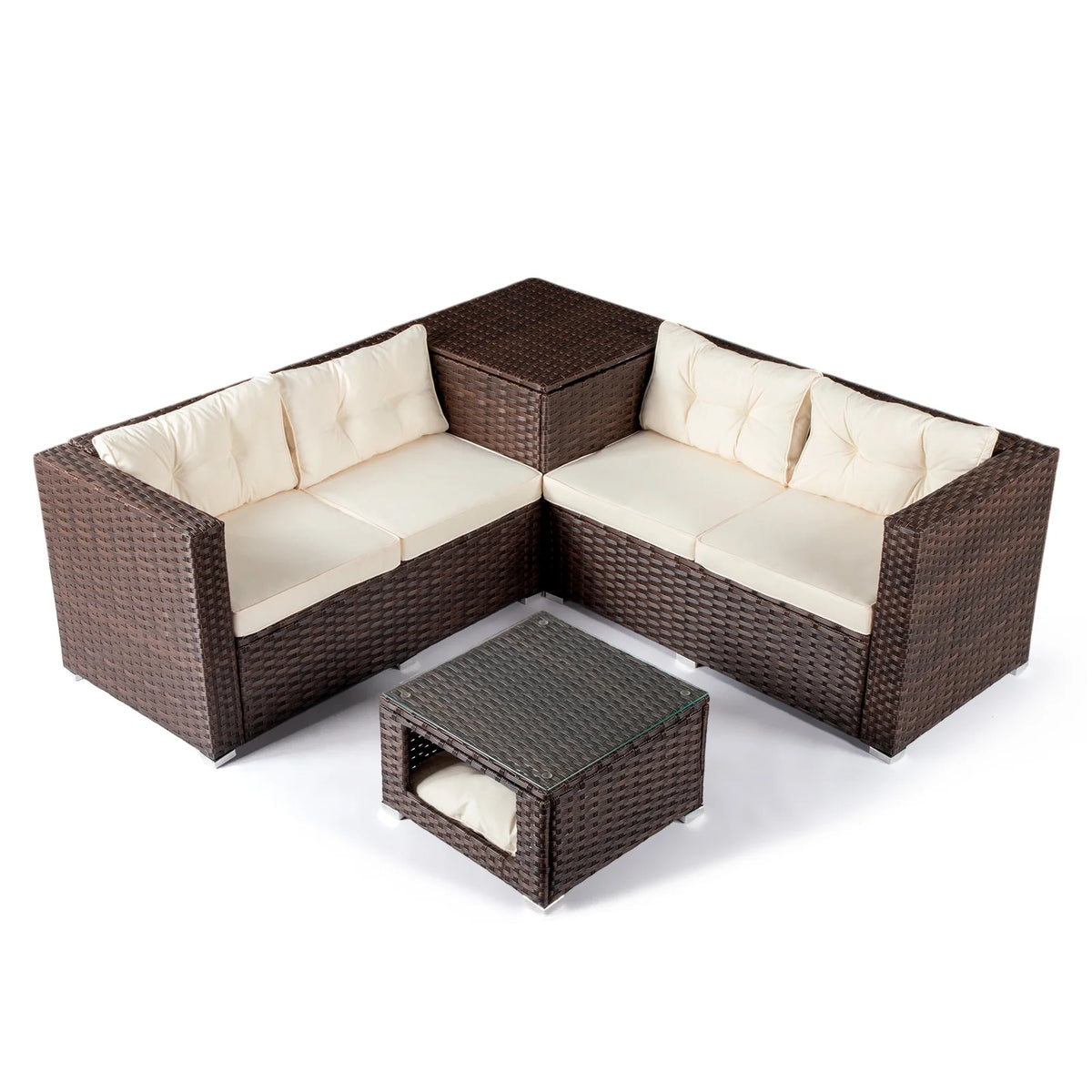 Ktaxon 7-Piece Wicker Patio Furniture Set, Patio Furniture Set with Water Resistant Thick Cushions and Coffee Table, Beige