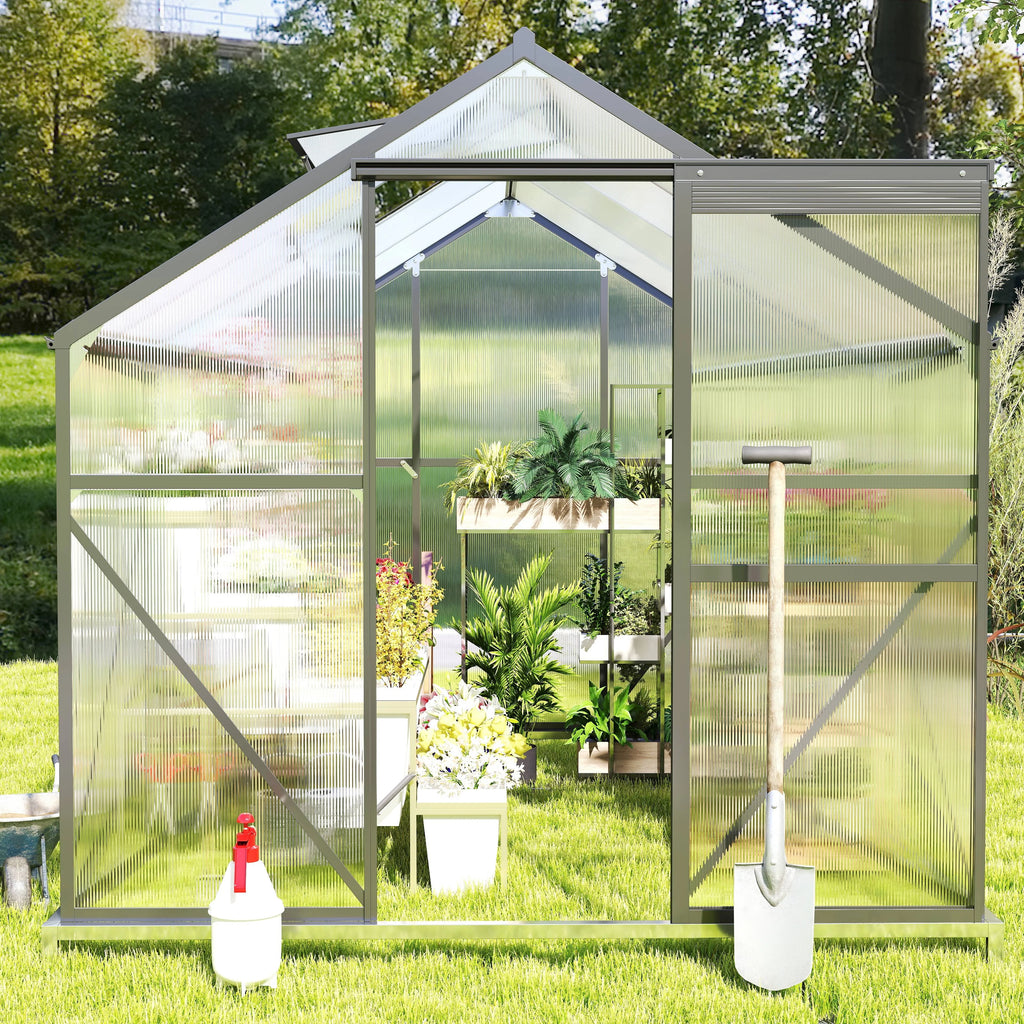 Asofer 6' x 4' Greenhouse for Outdoors, Aluminum Walk-in Green Houses shed with Rain Gutter and Roof Vent for Backyard