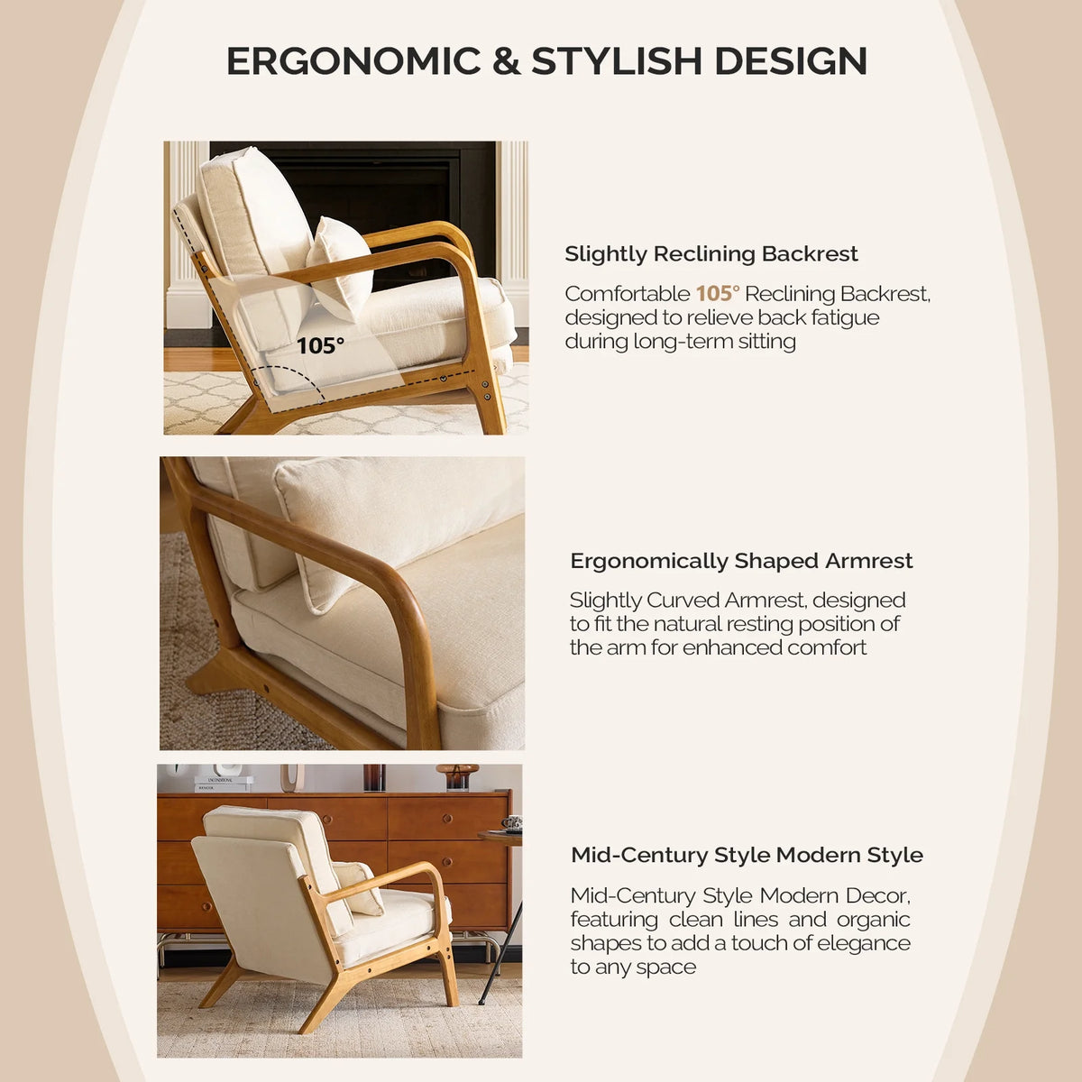Ktaxon Accent Chair Corduroy Upholstered Armchair, Reading Club Chair with Pillow and Solid Wood Frame for Living Room Bedroom Furniture Off White