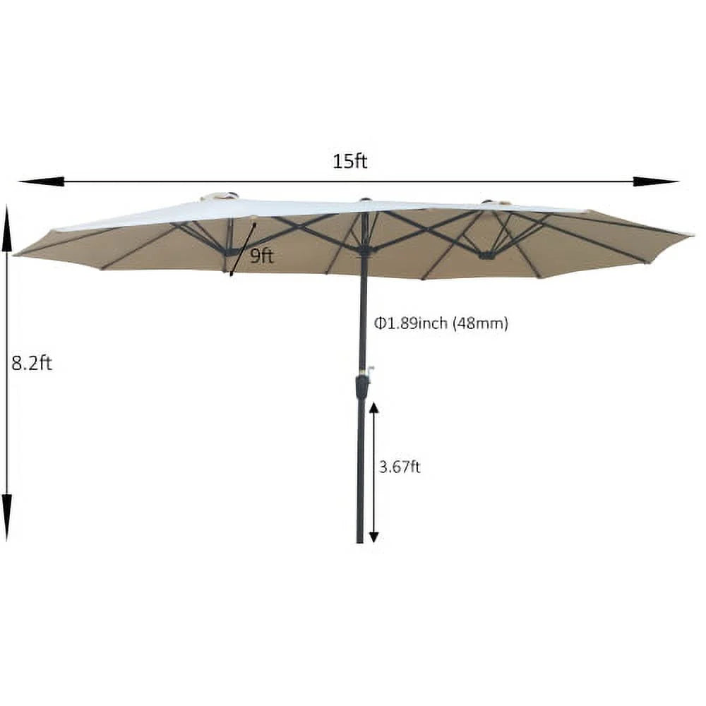 15x9Ft Rectangular Double-Sided Patio Umbrella,Market Table Canopy Waterproof Twin Umbrella with Wind Vents,Garden Extra Large Umbrella with Crank Handle,for Garden Deck Backyard Pool Outside Deck