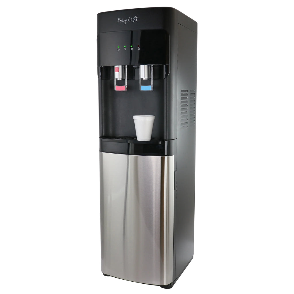 MegaChef Stainless Steel Bottom Load Hot and Cold Water Dispenser 5 Gallon Water Cooler
