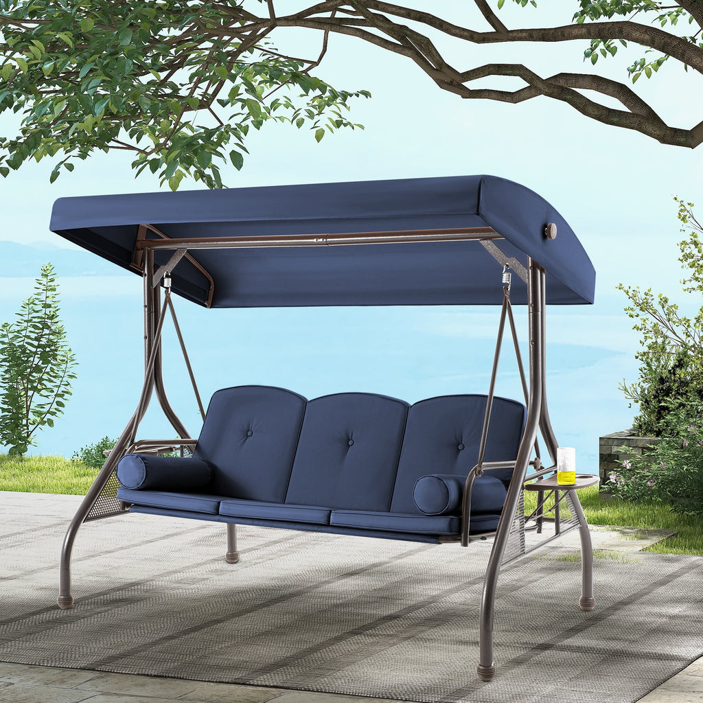 Homrest 3 Seat Outdoor Porch Swing with Adjustable Canopy, Cushions, and Cup Holder - Wine Red