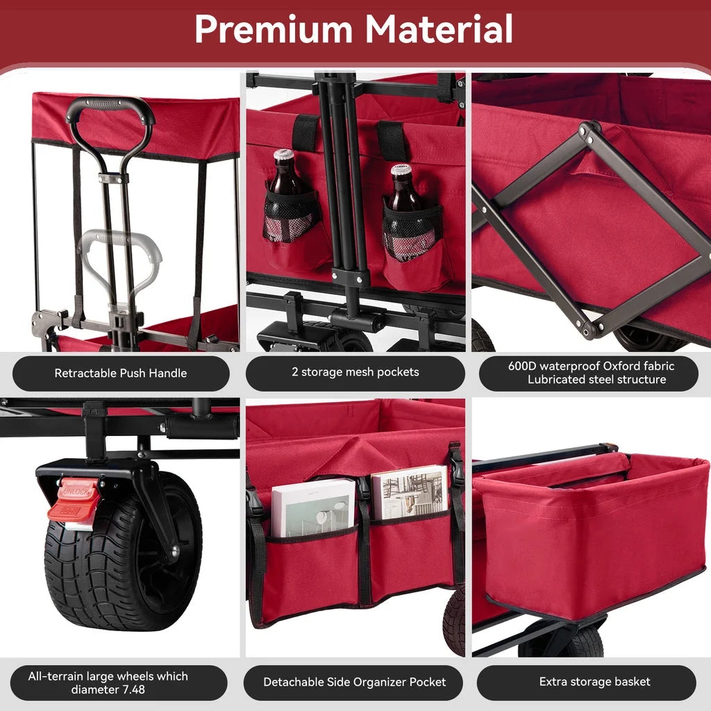 VECUKTY Collapsible Garden Wagon Cart with Removable Canopy Black