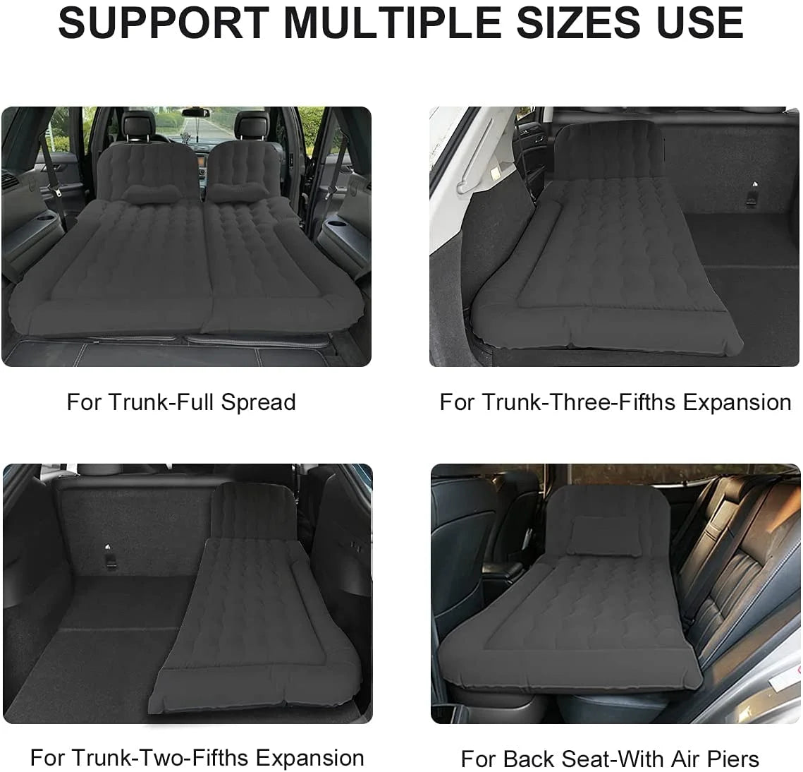 3 in 1 SUV Air Matterss | Car Mattress with Electric Air Pump-2 Support Fillers & 2 Pillows Fits SUV|MPV|Minivan for Road Trip Camping Black