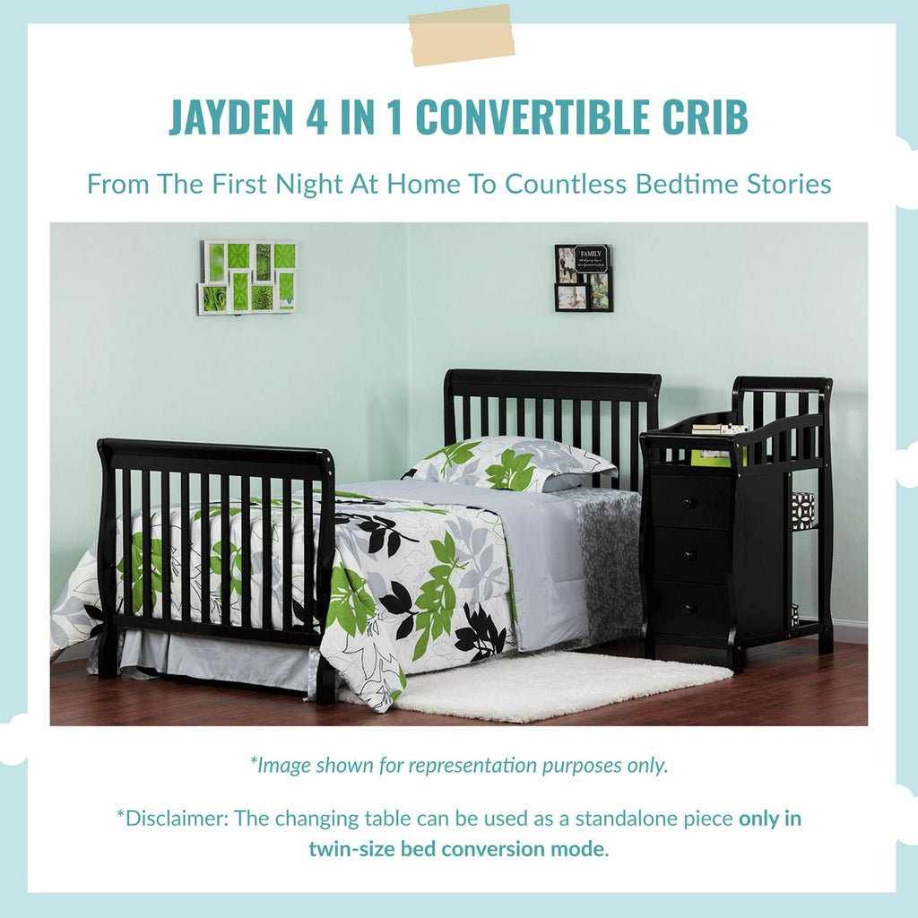 Dream On Me Jayden 4-in-1 Convertible Mini Crib and Changer. Storm Grey