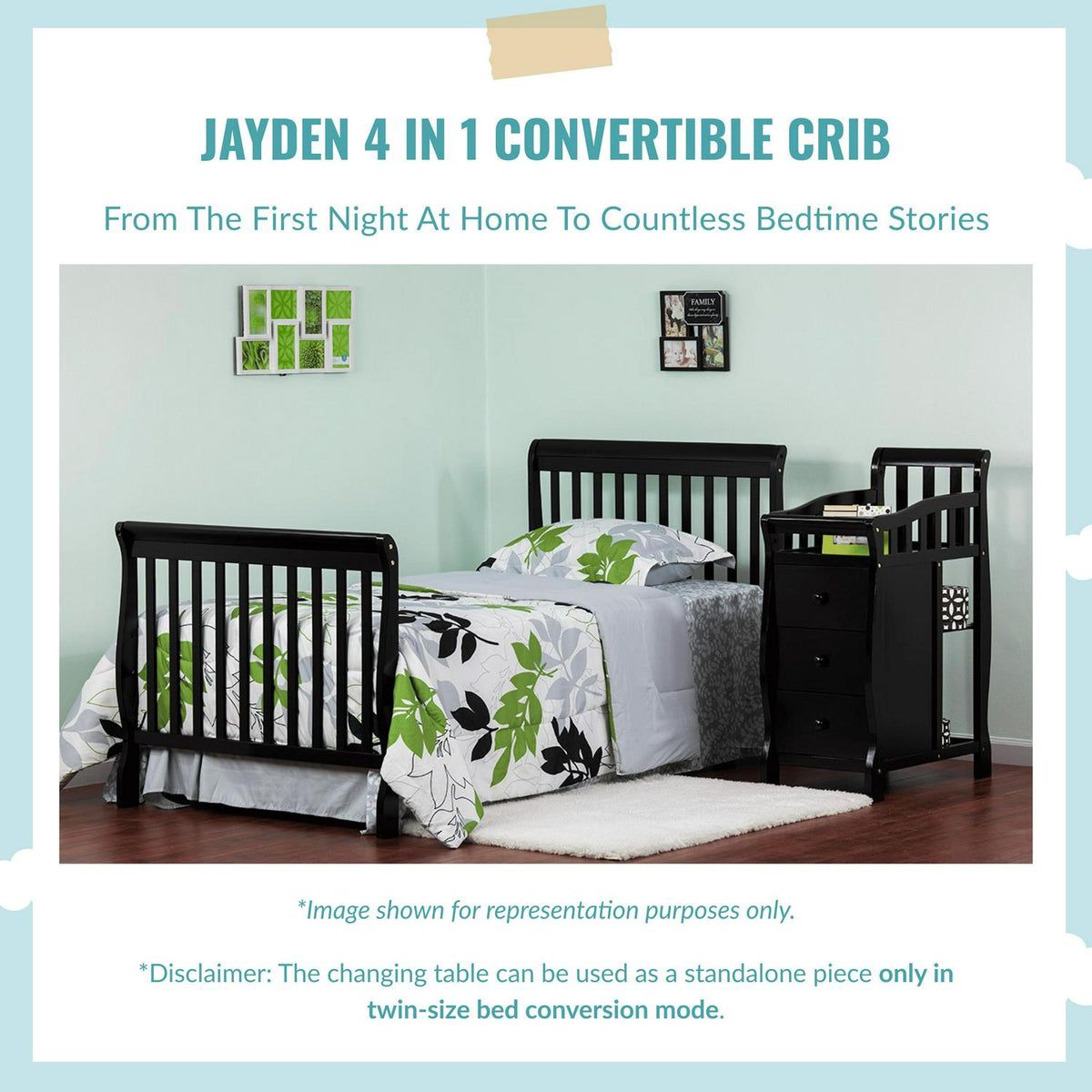 Dream On Me Jayden 4-in-1 Convertible Mini Crib and Changer. Storm Grey
