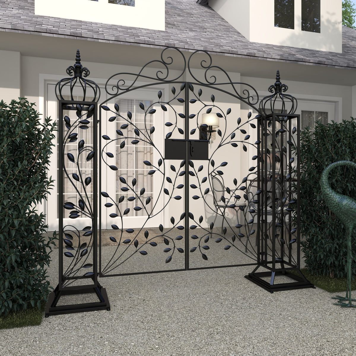 DecMode Traditional Metal Arch with Botanical Design Garden Arbors with Latch Lock Closure, 78"W x 94"H