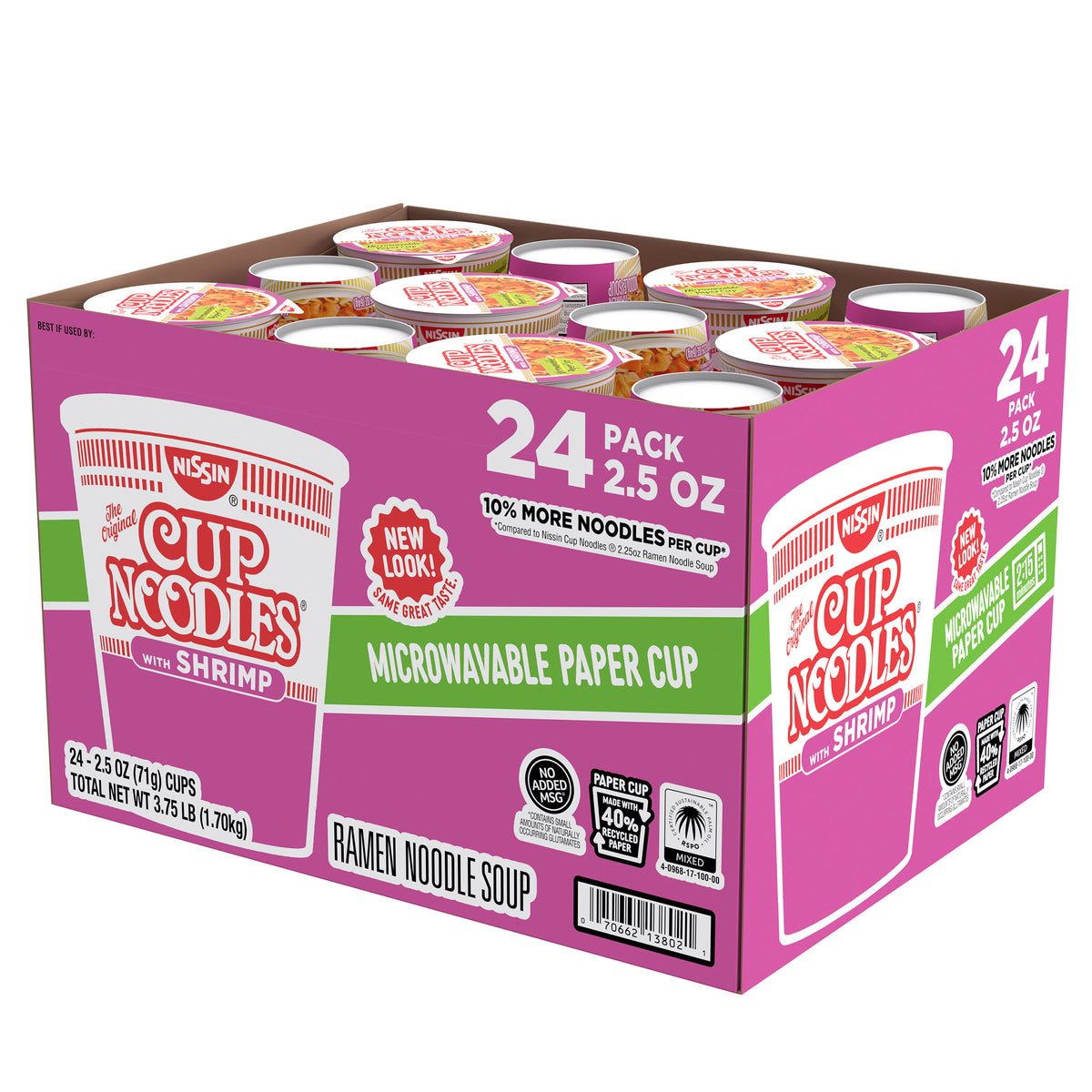 Nissin Cup Noodles, Shrimp, 2.5 oz, 24-count
